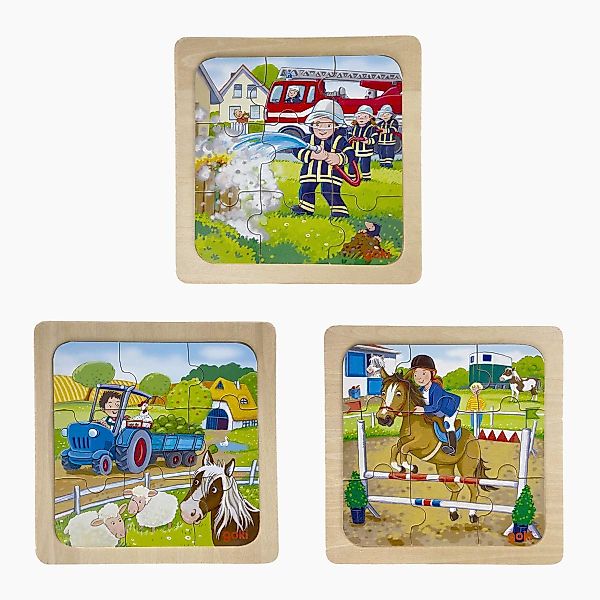 goki Konturenpuzzle Einlegepuzzle Bauernhof, Feuerwehr 3er günstig online kaufen