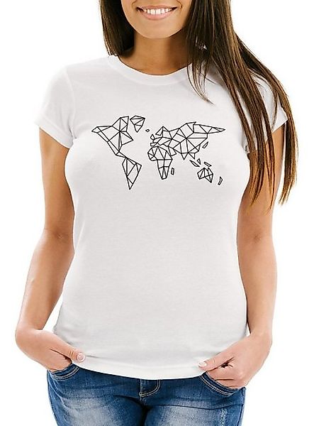MoonWorks Print-Shirt Damen T-Shirt Weltkarte World Map Low Polygon Slim Fi günstig online kaufen