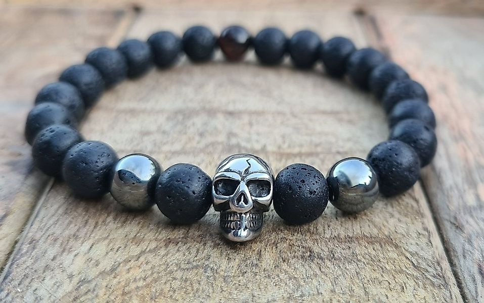 NAHLE Armband Lavastein Hämatit Totenkopf Armband, Stretch Band dehnbar, Ed günstig online kaufen