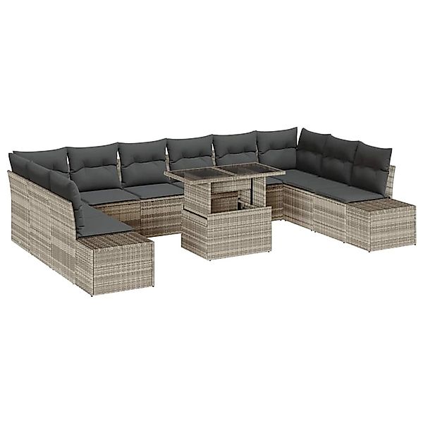 vidaXL Garten-Sofa-Set mit Speicher 11-Tlg Hellgrau Poly Rattan 3357995 günstig online kaufen