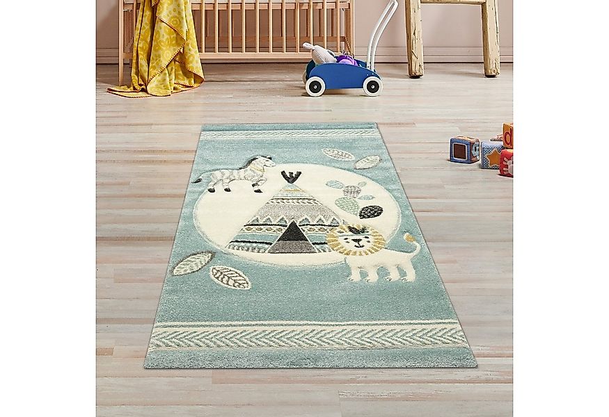 TeppichHome24 Kinderteppich Kinderteppich Zelt, Löwe in blau, rechteckig, H günstig online kaufen
