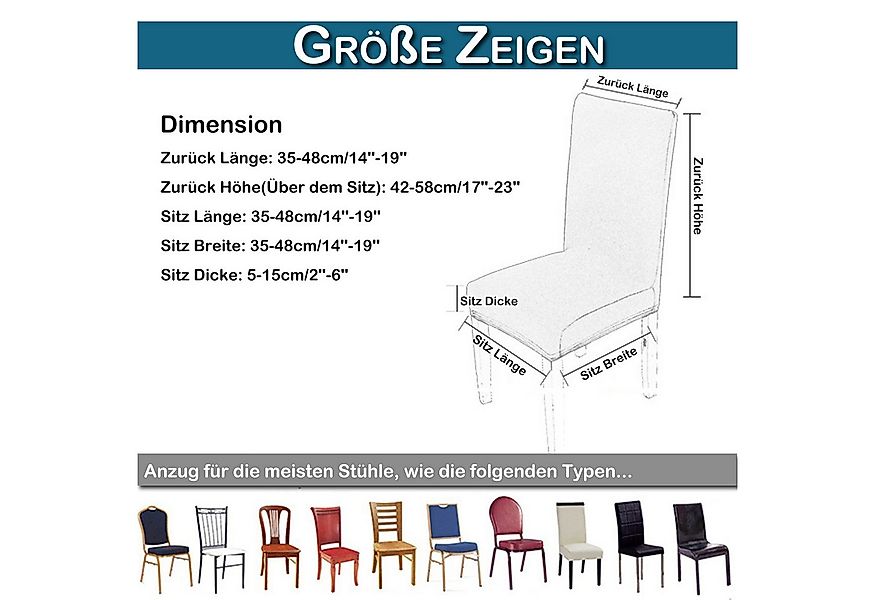 BTTO Sitzflächenhusse 1/6/8 er-Set Stuhlhussen Großer Blatt-Jacquard Stuhlb günstig online kaufen