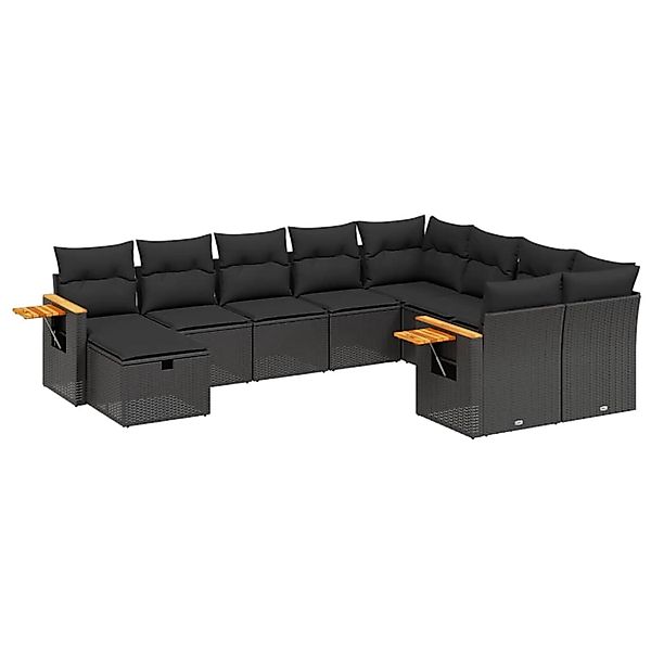 vidaXL 10-Tlg Garten-Sofagarnitur mit Kissen Schwarz Poly Rattan 3227154 günstig online kaufen