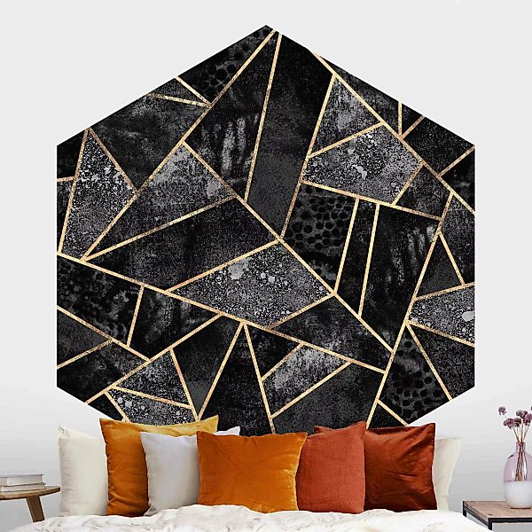 Hexagon Mustertapete selbstklebend Graue Dreiecke Gold günstig online kaufen