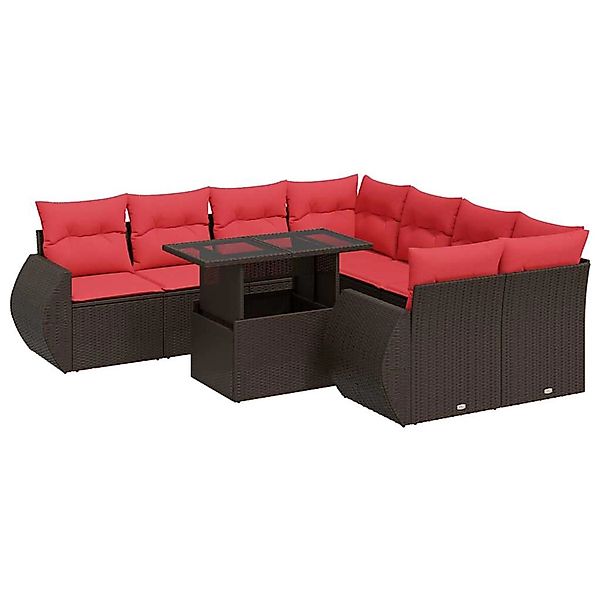 vidaXL 9-Tlg Garten-Sofagarnitur mit Kissen Braun Poly Rattan Akazie 332661 günstig online kaufen