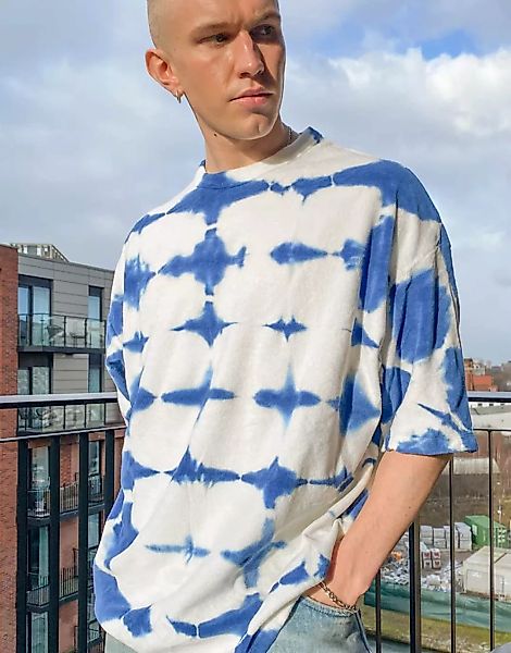 ASOS DESIGN – Oversize-T-Shirt mit Batikmuster in Blau günstig online kaufen