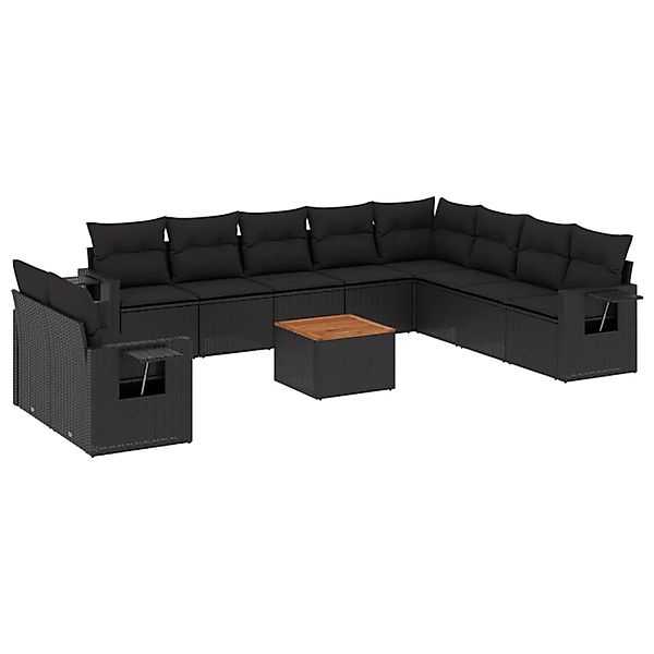 vidaXL 11-Tlg Garten-Sofagarnitur mit Kissen Schwarz Poly Rattan 3256965 günstig online kaufen