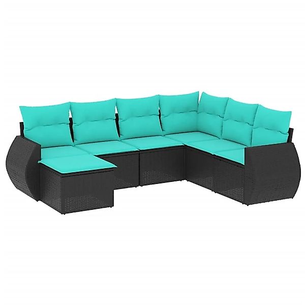 vidaXL 7-Tlg Gartensofa-Set mit Kissen Schwarzes Polyrattan 3221696 günstig online kaufen