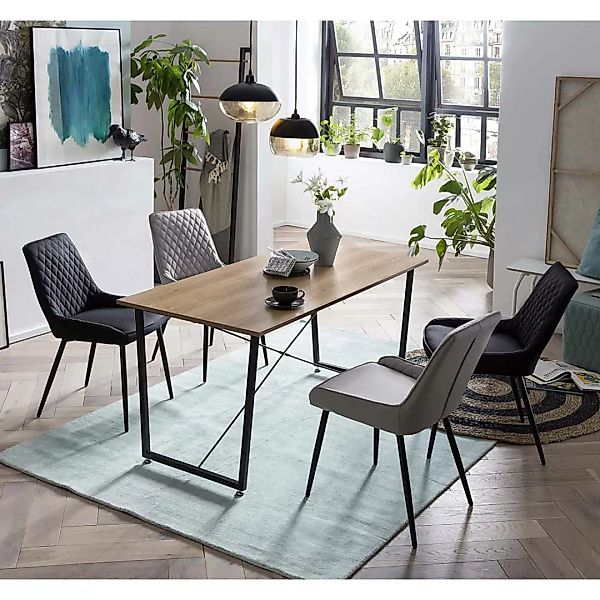 Esszimmer Sitzgruppe in Akaziefarben und Grau 140 cm Tisch (fünfteilig) günstig online kaufen