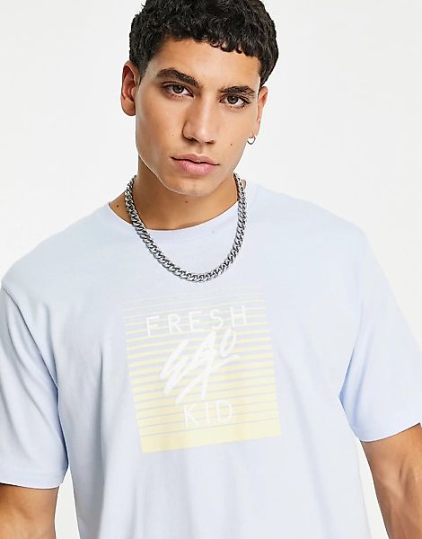 Fresh Ego Kid – T-Shirt in Chambrayblau mit Logoprint günstig online kaufen
