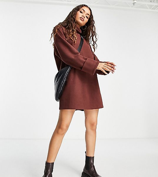 ASOS DESIGN Petite – Sehr weiches Mini-Pulloverkleid in Schokoladenbraun mi günstig online kaufen