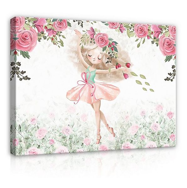 Wallarena Leinwandbild Kinderzimmer Mädchen Ballerina Blumen Wandbild XXL L günstig online kaufen