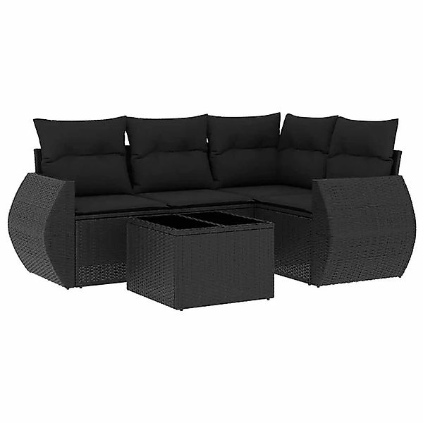 vidaXL 5-Tlg Garten-Sofagarnitur mit Kissen Schwarz Poly Rattan 3253652 günstig online kaufen