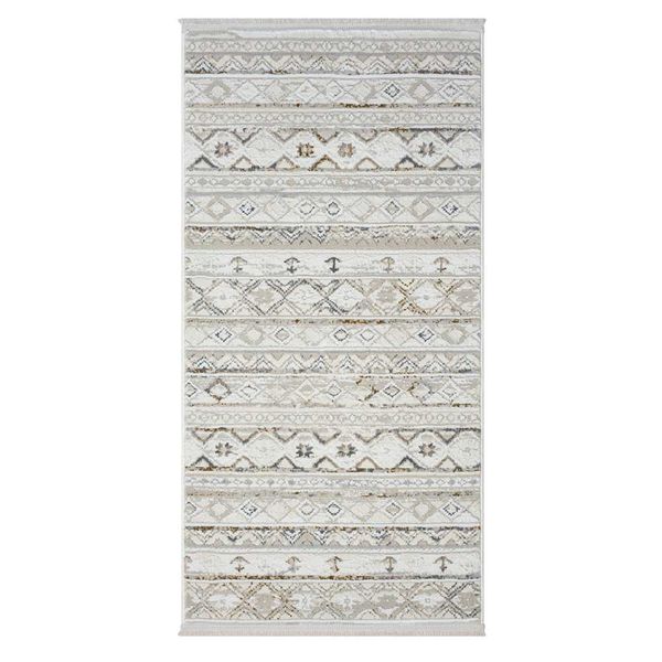 Landhaus Stil Teppich mit Ethno Muster Hellgrau und Creme günstig online kaufen