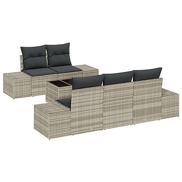 vidaXL Loungesofa 6-teiliges Garten-Sofa-Set mit Kissen Hellgrau Poly-Ratta günstig online kaufen