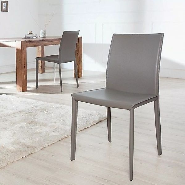Stuhl BOSTON Grau aus Echtleder mit Ziernaht - Komplett montiert! günstig online kaufen
