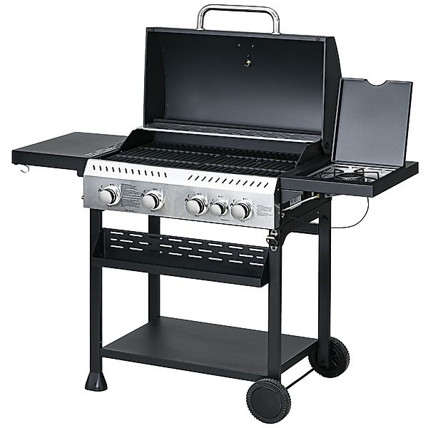 Outsunny Gasgrill 2,5 kW Grillwagen mit 4+1 Brenner, Thermometer, BBQ Grill günstig online kaufen