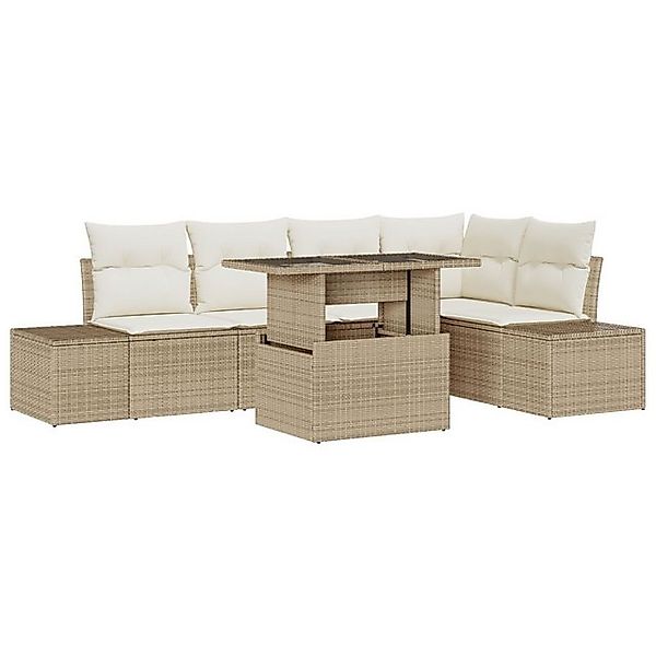 vidaXL Loungesofa 6-tlg. Garten-Sofagarnitur mit Kissen Beige Poly Rattan, günstig online kaufen
