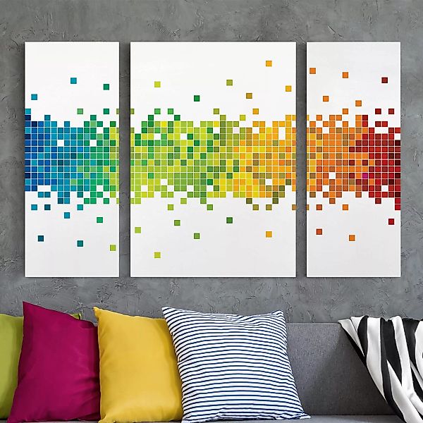 3-teiliges Leinwandbild Muster - Querformat Pixel-Regenbogen günstig online kaufen