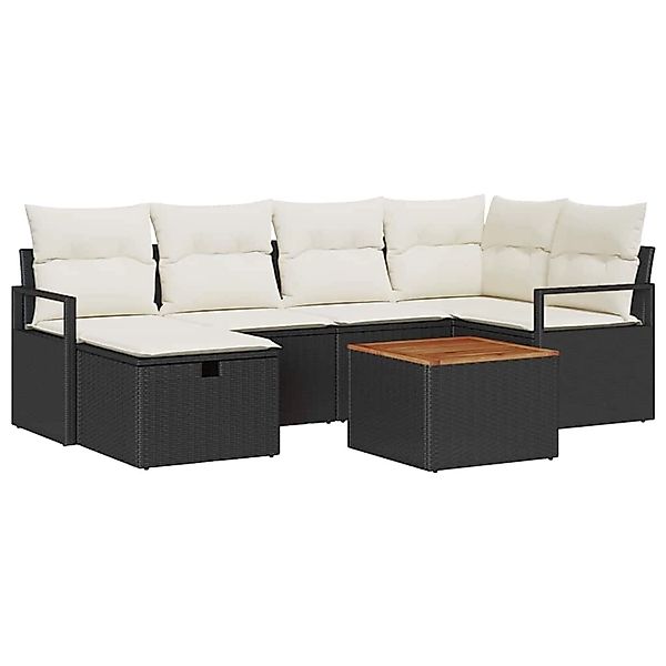 vidaXL Garten-Sofa-Set mit Kissen 7-Tlg Schwarz Poly Rattan 3360869 günstig online kaufen