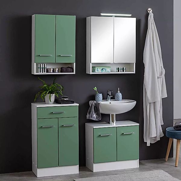 Waschraum Möbel Set in Grün Weiß (vierteilig) günstig online kaufen