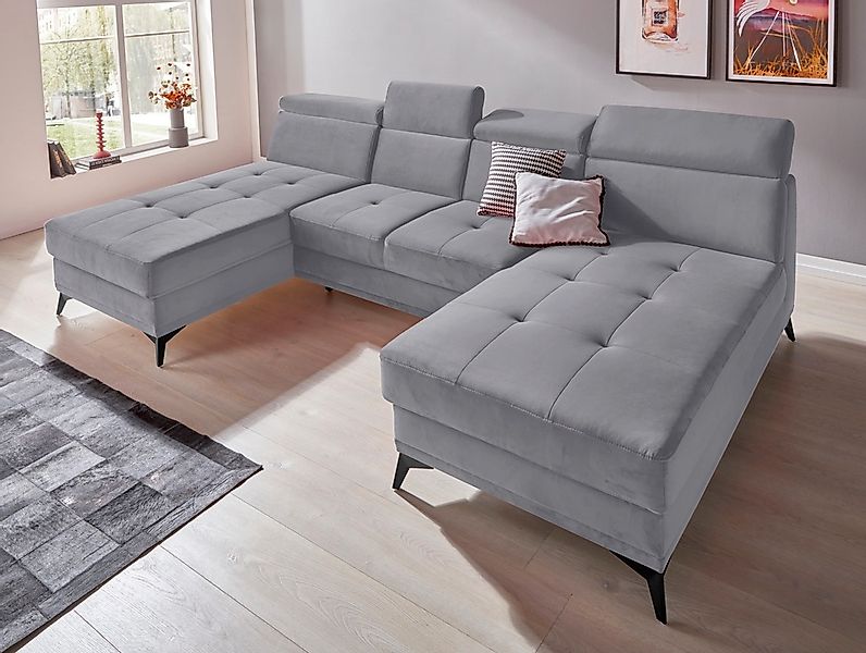 Home affaire Wohnlandschaft "Cardiz U-Form" inkl.Kopfteilverstellung und Fe günstig online kaufen