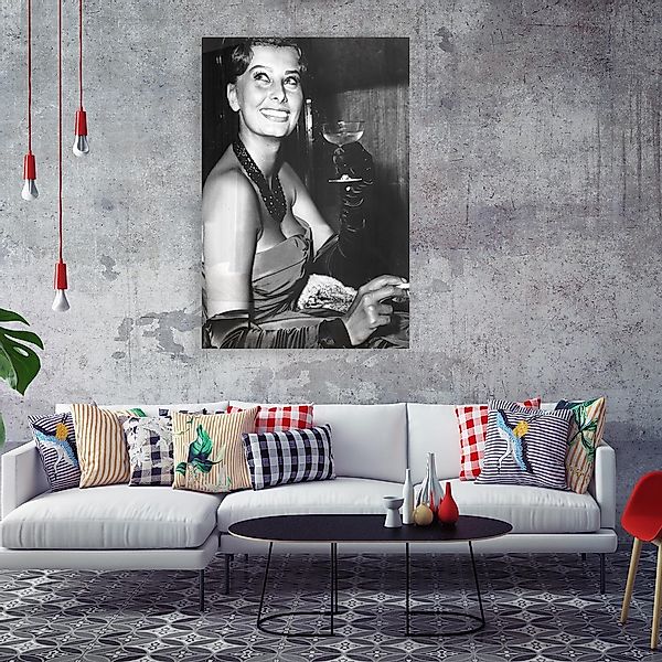 queence Acrylglasbild "Sophia Loren mit Champagne", Schwarz-Weiß-Frau-Stars günstig online kaufen