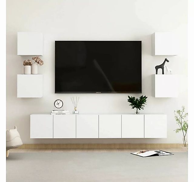 furnicato TV-Schrank 7-tlg. TV-Schrank-Set Weiß Holzwerkstoff günstig online kaufen