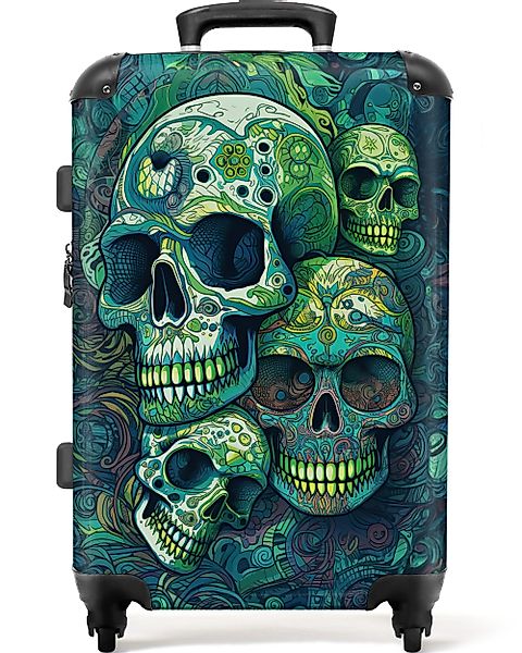 NoBoringSuitcases.com© Hartschalen-Trolley Totenkopf - Grün - günstig online kaufen