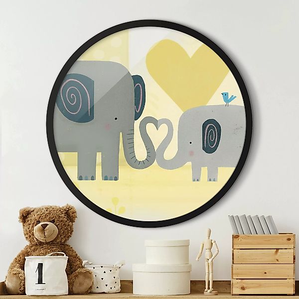 Rundes Gerahmtes Bild Mama und ich - Elefanten günstig online kaufen