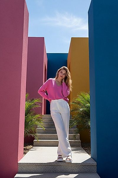 Zuckerwatte V-Ausschnitt-Pullover modisch kurz aus weichem Merino Cashmere günstig online kaufen