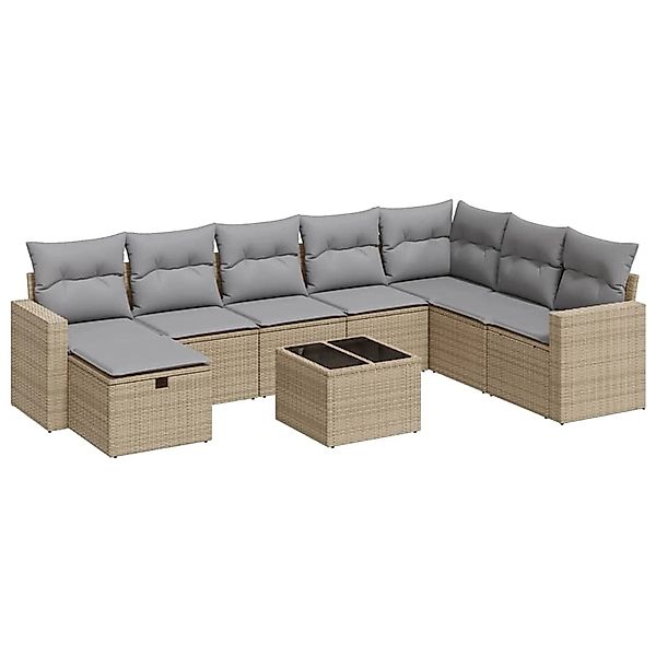 vidaXL 9-Tlg Garten-Sofagarnitur mit Kissen Beige Poly Rattan 3325445 günstig online kaufen