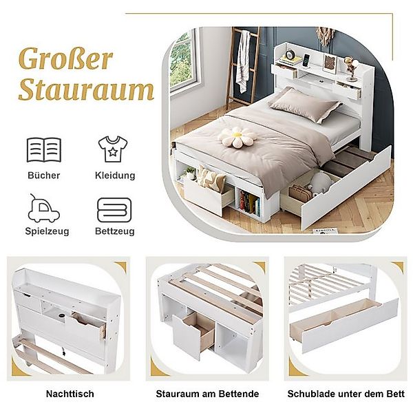HAUSS SPOLE Holzbett 90x200cm mit USB-port, Schubladen, Stauschrank, ohne M günstig online kaufen