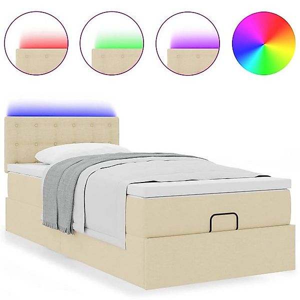 vidaXL Bett Ottoman-Bett mit Matratze & LEDs Creme 90x200 cm Stoff günstig online kaufen