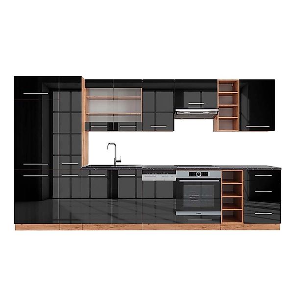 Vicco Fame-Line Küchenzeile Anthrazit Hochglanz/Goldkraft Eiche 355 cm AP A günstig online kaufen