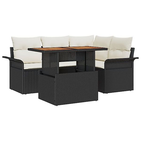 vidaXL Loungesofa 5-tlg. Garten-Essgruppe mit Kissen Schwarz Poly Rattan, 5 günstig online kaufen