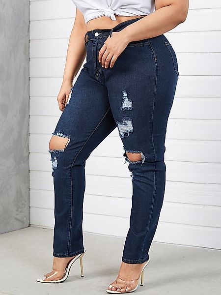Plus Size Pocket Design Zufällige Jeans mit zerrissenen Details günstig online kaufen