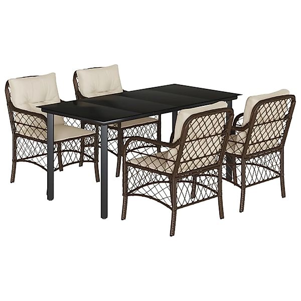 vidaXL 5-Tlg Garten-Essgruppe mit Kissen Braun Poly Rattan 3212120 günstig online kaufen