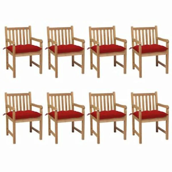 vidaXL Gartenstühle 8 Stk. mit Roten Kissen Massivholz Teak Gartenstuhl rot günstig online kaufen
