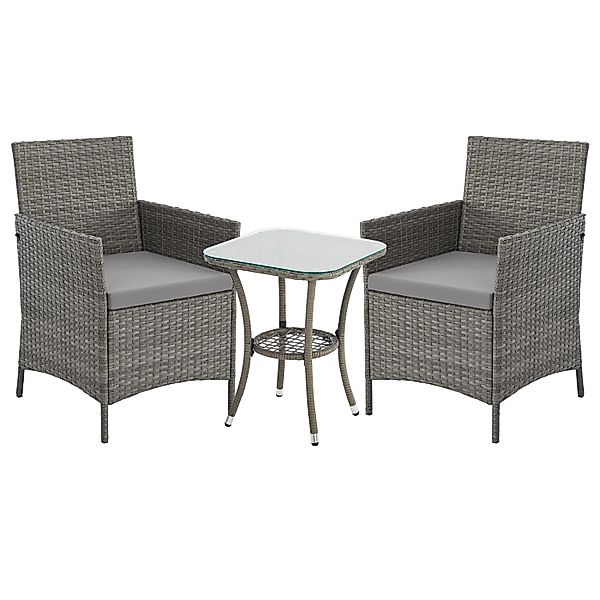 Svita Brooklyn Bistro Gartenmöbelset 3-tlg. Rattan Outdoor Gartenlounge Gra günstig online kaufen