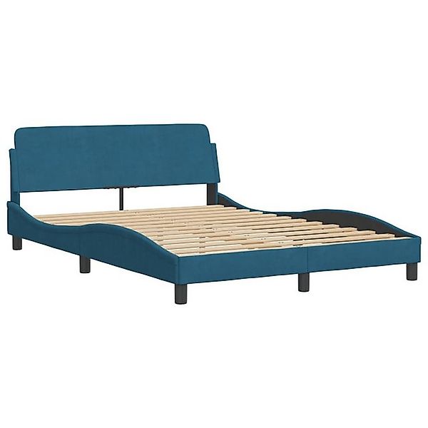 furnicato Bettgestell mit Kopfteil "Dover" Blau 120x200 cm Samt (1-tlg) günstig online kaufen