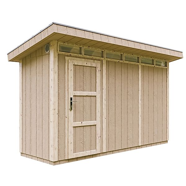 Timbela Holz-Gartenhaus M902 Flachdach Grundiert 161 cm x 412 cm günstig online kaufen