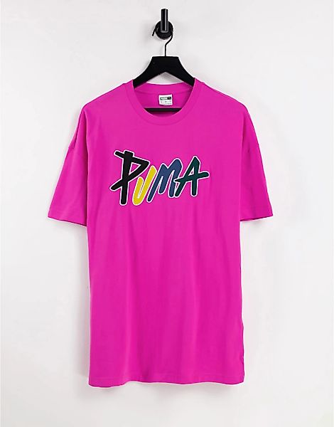 Puma – Skate – Kastiges T-Shirt in Rosa mit buntem Logo günstig online kaufen
