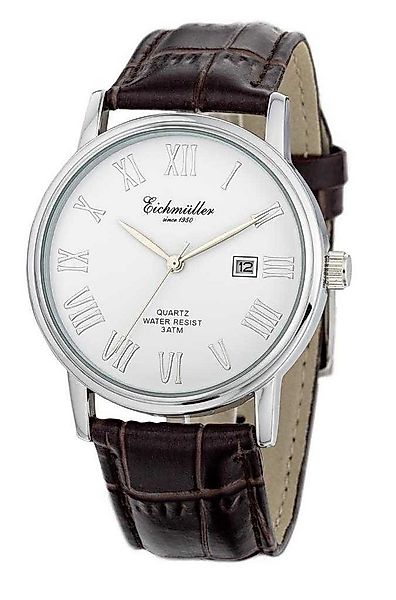 Eichmüller Quarzuhr Herrenuhr - Weißes Zifferblatt, braunes Lederarmband, 3 günstig online kaufen