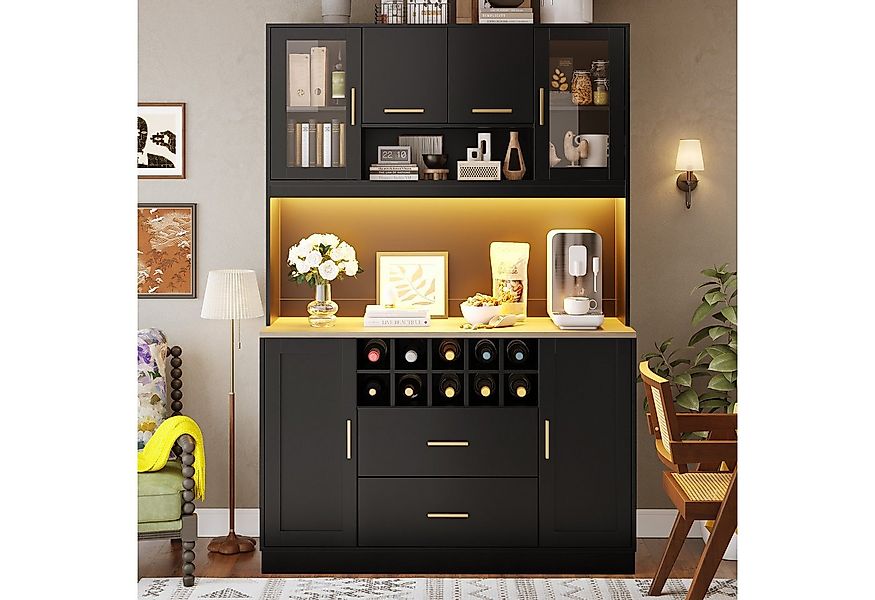 i@home Küchenbuffet Küchenhochschrank mit LED-Beleuchtung & Steckdose 6 Tür günstig online kaufen