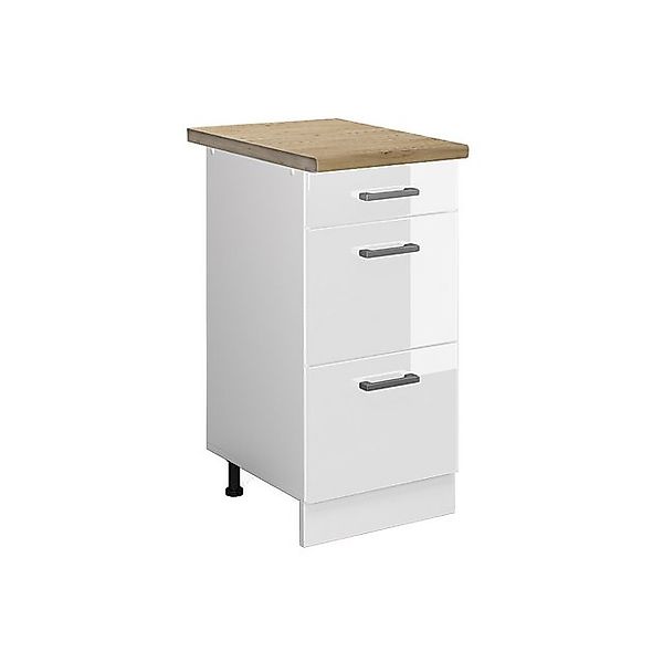 Vicco Küchenunterschrank R-Line Weiß Hochglanz/Weiß 40 cm mit Schubladen AP günstig online kaufen
