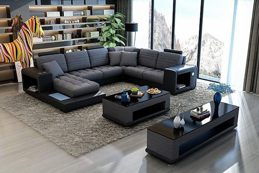JVmoebel Ecksofa Wohnlandschaft U-Form Sofa Couch Couch Textil Polster Weiß günstig online kaufen