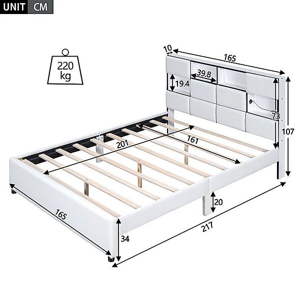 Flieks Polsterbett, LED Beleuchtung Stauraumbett mit USB-Anschluss 160x200c günstig online kaufen