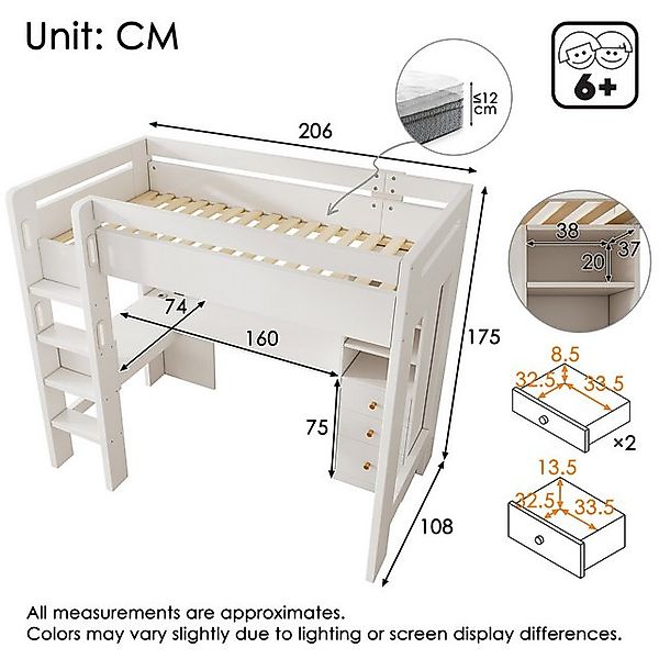 TavilaEcon Hochbett Kinderbett mit L-förmigem Schreibtisch, Regalen und Sch günstig online kaufen