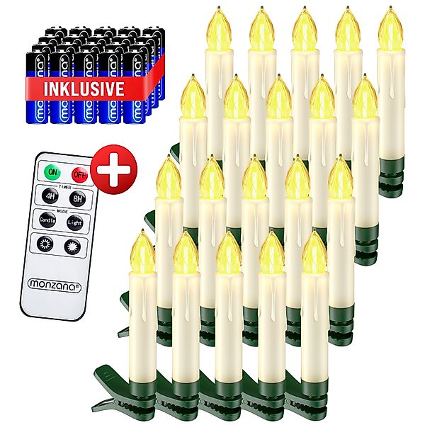 Kabellose Weihnachtsbaumkerzen LED 20er-Set Warmweiß mit Batterien & Fernbe günstig online kaufen